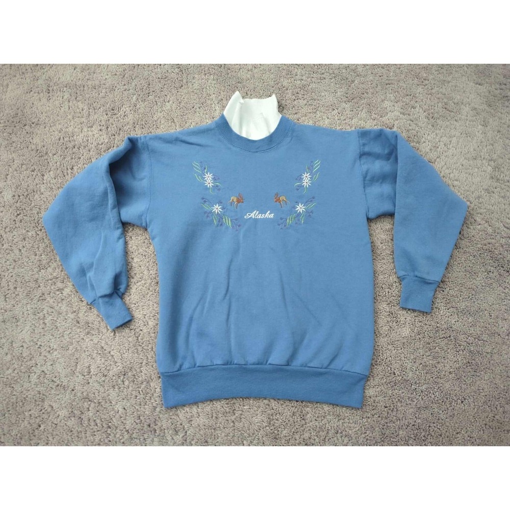Vintage Alaska Sweater Womens‎ M Floral Wildlife Double Collar Grandmacore